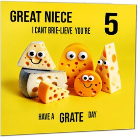 5th Great Niece Birthday Card - Cheese Pun Funny Great Nieces Birthday Card for 5 Year old Kids five, fifth