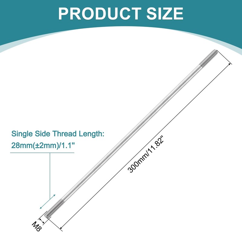 sourcing map 2pcs Double Ended Stud Screws, M8x300mm 304 Stainless