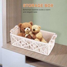 Mircube Boho Storage Basket Decor Box Handmade Woven Decorative Countertop Organizer Macrame Baskets for Bedroom Living Room