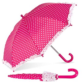 ShedRain Pink Polka Kids Umbrella - Pinch-Proof, Easy Grip Handle - Compact Travel Umbrella with Large 33" Arc