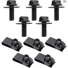 NoBrand 10 PCS Car Body Bolt & U-Nut Kit, Hex Screw U Nut Clip for Fender Bumper Hood Sh