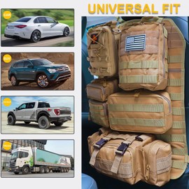 Universal Tactical Seat ​Back Organizer Vehicle Molle Panel Organizer Storage Bag with 5 Detachable Molle Pouch for All Vehicel Such as Jeep,Truck,SUV, Car, Ford,Chevy etc (Upgraded-A-Khaki)