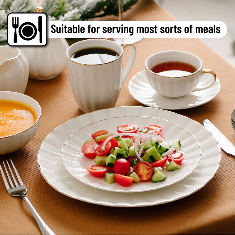 BTaT- Porcelain Dinner Plates with Gold Trim,10.5 inch, Set of