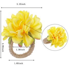 Flower Napkin Rings Set of 6,Rustic Rose Napkin Rings Flower Dinner Napkin Holder for Table Decoration (34#Yellow)