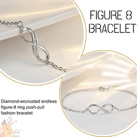 Small Bracelet Girls Women Adjustable Friendship Bracelets Infinity Love Stainless Steel Cubic Zirconia Silver Infinity Bracelets for Christmas Valentine's Day Birthday