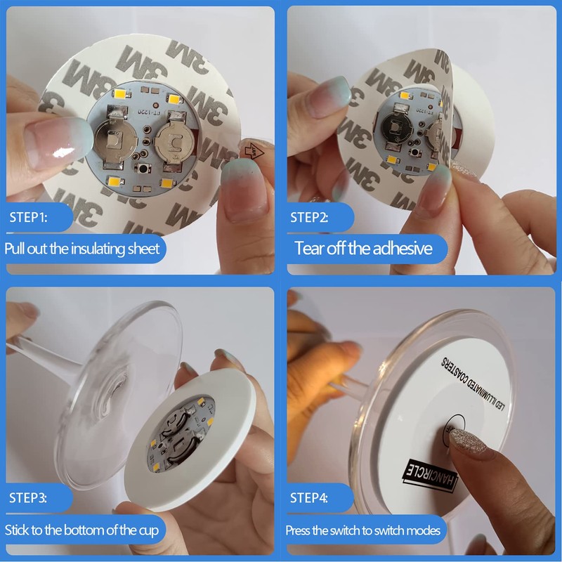 HANCIRCLE LED Coaster Blue,12 Pack Light Up Coasters,LED Sticker Lights,Wine