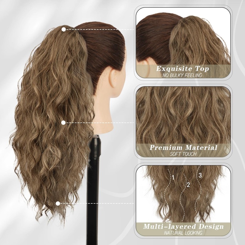 BARSDAR Claw Clip Ponytail Extension, 18'' Long Wavy Clip on