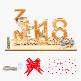 GoldRock Geldgeschenke 18. Geburtstag Mädchen Junge Geschenk mit LED Lichterkette&Geschenktasche&Schleife, 18 Geburtstag Deko Holzschild,Gästebuch Geschenk zum 18 Geburtstag Mädchen