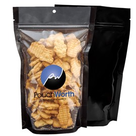 PouchWorth 50 pcs 6" x 9.5" Clear/Black Resealable Stand Up Pouch Bags Mylar Food Packaging with Clear Window and Tear Notches