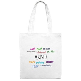 Jute Bag with Name Arne - Positive Features Motif - Colour White - Fabric Bag, Jute Bag, Hipster Bag, White