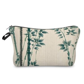 YULUENZE Bamboo Cosmetic Bag Cute Small Aesthetic Makeup Organizer Bag with Zipper Chinese Traditional Painting Bamboo Toiletry Makeup Bag Birthday Presents for Artists Women Friends