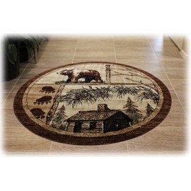 Lodge Cabin Round Area Rug Design 362 - (5 Feet 5 Inch X 5 Feet 5 Inch) Round