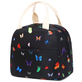 Yusudan Butterfly Lunch Bag for Women Girls, Reusable Insulated Picnic Tote Bags for Adults Kids Work School Hiking Beach