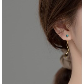 SLUYNZ 925 Sterling Silver Blue Crystal Star Moon Dangle Earrings Chain for Women Star Dangling Earrings Threader Tassel (B-Gold Plated)