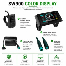 Full Colour SW900 E-Bike Display 24V-72V, TFT LCD Screen, USB Charging Port, Waterproof 5-Pin Connector, Sine Wave & DC Moto Compatible, Electric Bike Speedometer Display