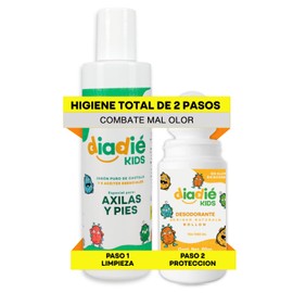 DIADIÉ kids Combo. Desodorante natural, Rollon, Jabon desodorante Liquido, para Axilas y pies, infantil. para Niños, Rollon, 60g y Jabon 250g, Elimina mal olor. Desodorante corporal. 2Pack