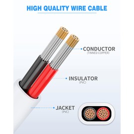 NAOEVO 16 Gauge Wire 2 Conductor Electrical Wire, 16 AWG Wire Stranded PVC Tinned Copper Cable, Flexible/Low Voltage/Red Black Hookup Wire for LED Strips Lamps, Marine, Speaker, Appliances (30FT)