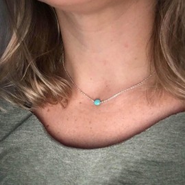 TseenYi Boho Turquoise Necklace Oval Turquoise Pendant Necklace Gold Turquoise Choker Necklace Small Blue Gemstones Necklace Minimalist Chain Necklace Jewellery for Women and Girls, Metal