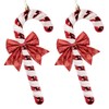 2Pcs Large Candy Cane Baubles with 2Pcs Glitter Bows,Shiny &