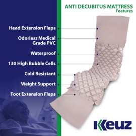 KEUZ Alternating Air Pressure Mattress Pad, Home and Hospital Bed Mattress Topper with End Flaps, Ultra Quiet Pump and Repairing Kit Included, Ulcer and Bed Sore Prevention.