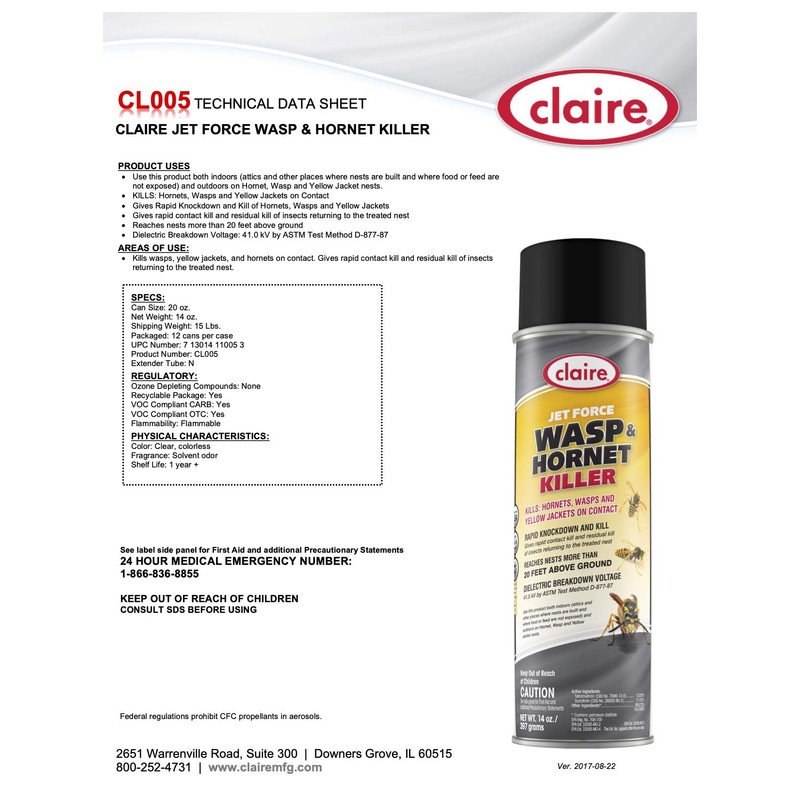 Claire CL005-1pk Jet Force Wasp & Hornet Killer; 20 oz.