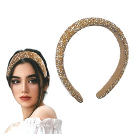 AWOCAN Rhinestone Headbands for Women Diamond Bling Rhinestone Wide Hairband Sparkle Beaded Crystal Headband Thick Padded Headband for Party Non Slip Glitter Hair Hoop (Champagne, L)
