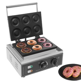 Mini Donut Electric Maker Machine Nonstick Commercial Doughnut Baker Maker Home Baker Machine Stainless Steel Makes 6 Doughnuts Countertop Mini-Pie and Quiche, Waffle Maker 1550W