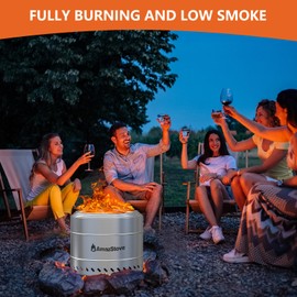 20 inch Smokeless Firepit Outdoor, Thickened 304 Stainless Steel Firepits for Outside, Wood Burning Fire Pit with Carry Bag, Removable Ash Pan, Efficient Combustion Smokeless Fire Pit