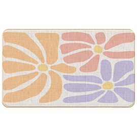 QGFM Abstract Boho Floral Door Mat, Groovy 70s Retro Pastel Floral Door Mat for Front Door Porch, Flower Bath Mat, Floral Indoor Outdoor Rug Doormats for Outside Entry, Boho Welcome Mat, 17x30 Inches