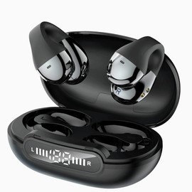 Small and Sleek Clip-On Headphones with Built-in Microphone, Noise Cancelling Bluetooth Ear Clip Headphones for Cell Phone Calls and Music PlaybackEar Clip Wireless Earbuds (White)