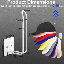 Durmmur 2 Pack Hat Racks for Baseball Caps, Hat Organizer for Baseball Cap, Hat Holder Hat Storage for Baseball Caps, Hat Hanger Strong Adhesive/Wall Drilled for Door,Bedroom,Closet(White)