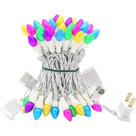Easter String Lights LED Multi Color Glass C3 Lights 50 Count Easter Pastel Light 120V ETL Certified Connectable Outdoor String Light White Wire for Party Patio Home