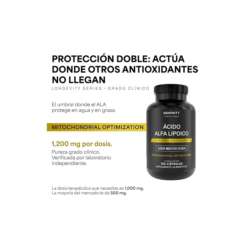 Ácido Alfa Lipoico Ala 200 Por Dosis 120 Cápsulas Pureza