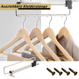 Extendable Clothes Rail, 25 cm Clothes Rail, Extendable Wardrobe Rail, Stainless Steel Wardrobe Rail, Pull Out Hangers, with Screws, for Cupboards and Storage Areas