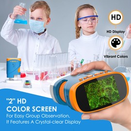 ZAPINKO 1000X Rechargeable Handheld Digital Microscope for Kids – Portable STEM Science Toy Gift with USB Camera, 12 Prepared Slides, Adjustable Stand & Carrying Case – Ages 4–16 (Galaxy Blue)