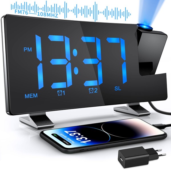 TAKRINK Projection Alarm Clock Radio Alarm Clock with Projection USB