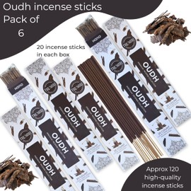 Oud Incense Sticks - Agarwood - Total 120 Insence-Sticks - 6 Packs of 20 Insense - Inciensos - Inscents - Natural Non Toxic Ingredients - Incents - Incence - Inscense - Insents