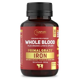 Grass-Fed Whole Blood, Liver & Spleen Capsules 2000mg | MTHFR-Friendly, Bovaer-Free – Organic Iron-Rich Superfood for Energy & Vitality | 120 Pills | Primal Graze® Iron by Sunpure Superfoods