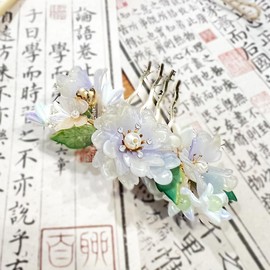 1 pcs Rabithenn Purple Morning Glory Hairpin Chinese Hanfu Style Hair Fork Retro Flower with Resin Handmade Hair Clip Hair Accessories for Women Girls Long Hair (Morning Glory)