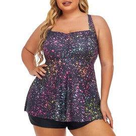 Summer Mae Women Plus Size Two Piece Tankini Swimsuits Flowy Swimdress Tummy Control Bathing Suits with Shorts Star Whole Sky 22 Plus