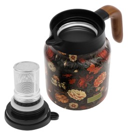 Thermal Tea Pot with Handle and Built in Infuser Stainless Steel Insulated Tea Kettle Flower Pattern Insulated Infuser Pot Practical Thermal Carafe for Home Office ZJMCAJY(Black)