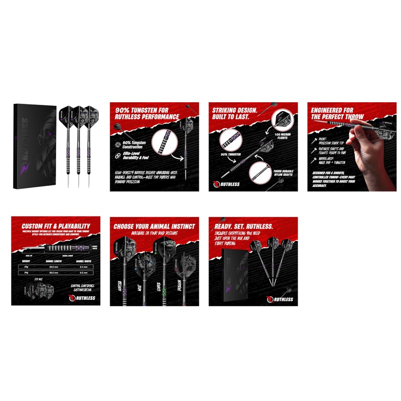 RUTHLESS | Animal Darts Set | Steel Tip | 90%