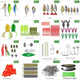 Fishing Lures,368Pcs Fishing Lures Tackle Accessories Kit with Tackle Box,Fishing Bait Equipment,Fishing Stuff Included Gear,Crankbait,Soft Worm,Topwater,Hooks for Bass Trout Crappie