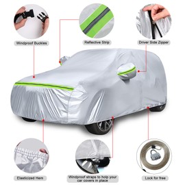 Waterproof Car Covers Replace for 2021-2025 Ford Bronco 2 Door, 6 Layers Silver All Weather Car Cover with Zipper Door & Windproof Bands for Snow Rain Dust Hail Protection