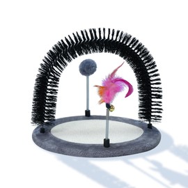 SMOUATOU Interactive Toy with Scratching Pads for Indoor Cats,Interactive Cat Toy with Feather Toys and Self-Grooming Brush,Interactive Cat Toy for Indoor Cats,Grey (Round)