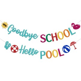 Goodbye School Hello Pool Banner - Peace Out School Hello Summer Decor, Last Day of School Banner, End of School Party Decor, Summer Pool Beach Party Decorations