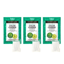 Red by Kiss Color Change Shampoo – Permanent Hair Color with 100% Gray Coverage, Quick 7-10 Minute Formula, No Tools Needed, Herbal Extracts, Includes 3 Shampoo Pouches (Dark Brown, 3 Pack)