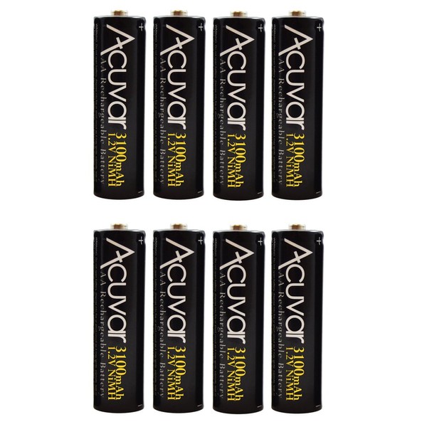 8 AA Rechargeable NiMH Batteries 3100mAH (Black) f/Nikon L28, L30, L120, L620, L810, L820, L830, S6800, S8200 &More + Microfiber Cloth