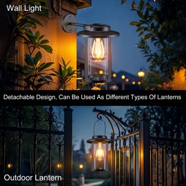 FANOAULEA Solar Wall Lights Outdoor, Dusk to Dawn Outdoor Lighting Fixtures Wall Sconce, Waterproof Black Exterior Lantern for Porch, Patio, Garage, Front Door, and Entryway 2 Pack
