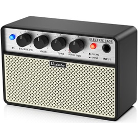 Ueteto 10W Mini Bass Amp, Portable and Rechargeable Bass Guitar Practice Amplifier with Clean and Drive Channels